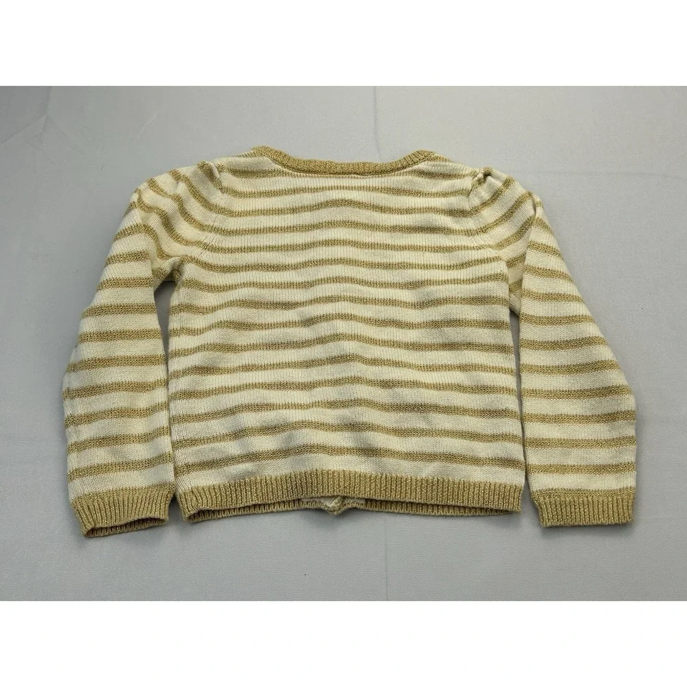 Gymboree Girls 2T Gold Metallic Stripe Bow Pocket Cardigan Sweater Cotton 2015